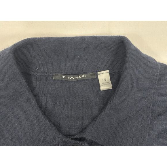Tahari Collared Button Up Cardigan Women’s L Navy Blue Knit Casual Minimalist - Picture 2 of 7